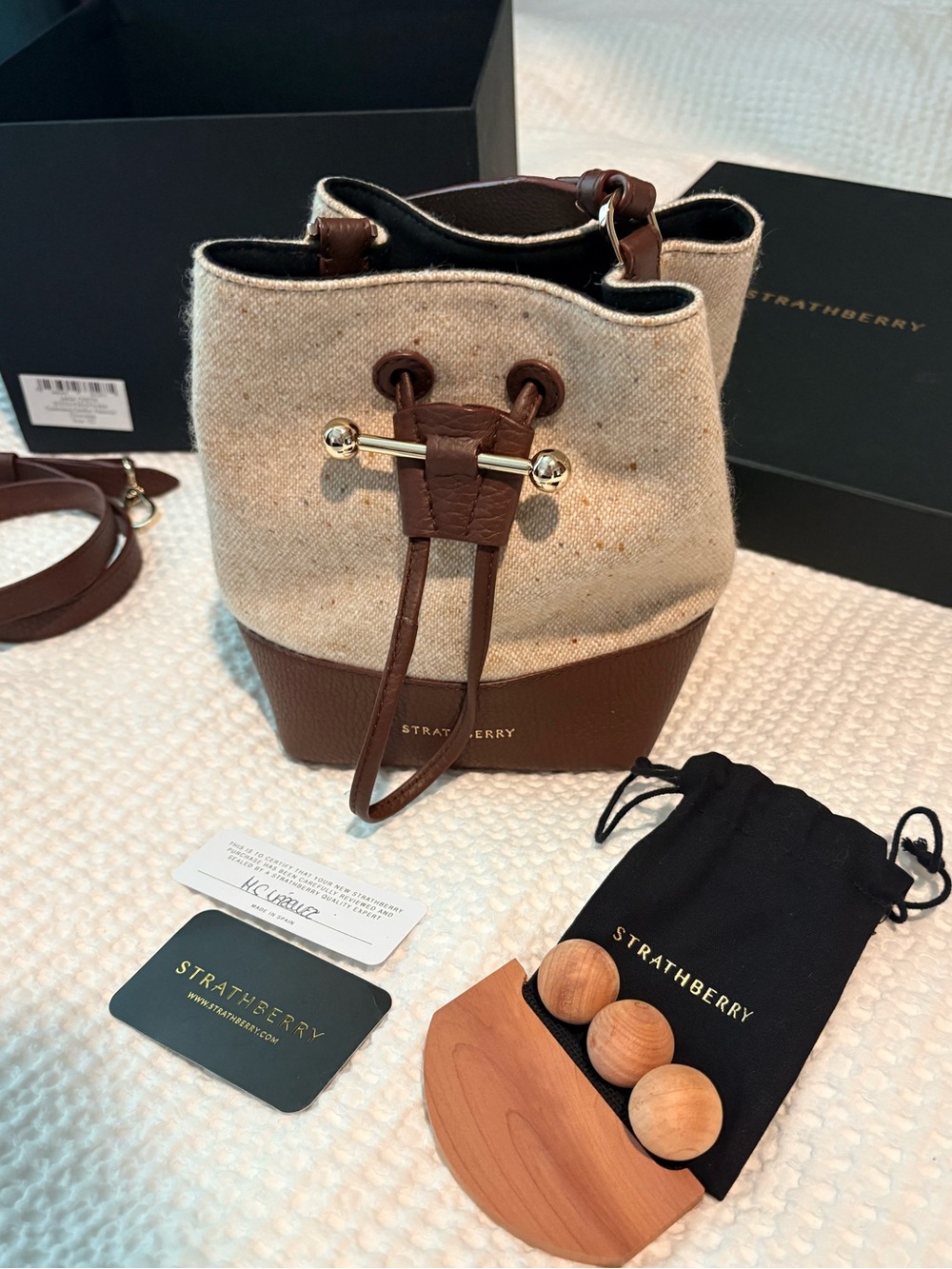 Strathberry Lana Osette - Cashmere Wool Natural/Chocolate bag